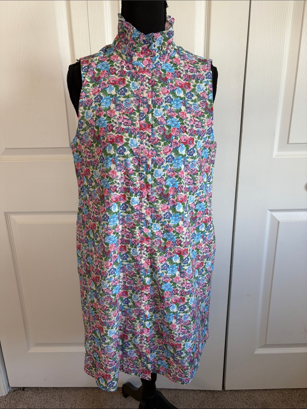 Hyacinth House Sleeveless Shirt Dress Pink Floral Ruffle Neck Cottagecore XS